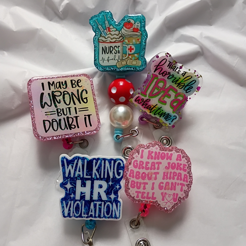 Nurse Badge Reels, 5 Piece Bundle, Retractable Pull